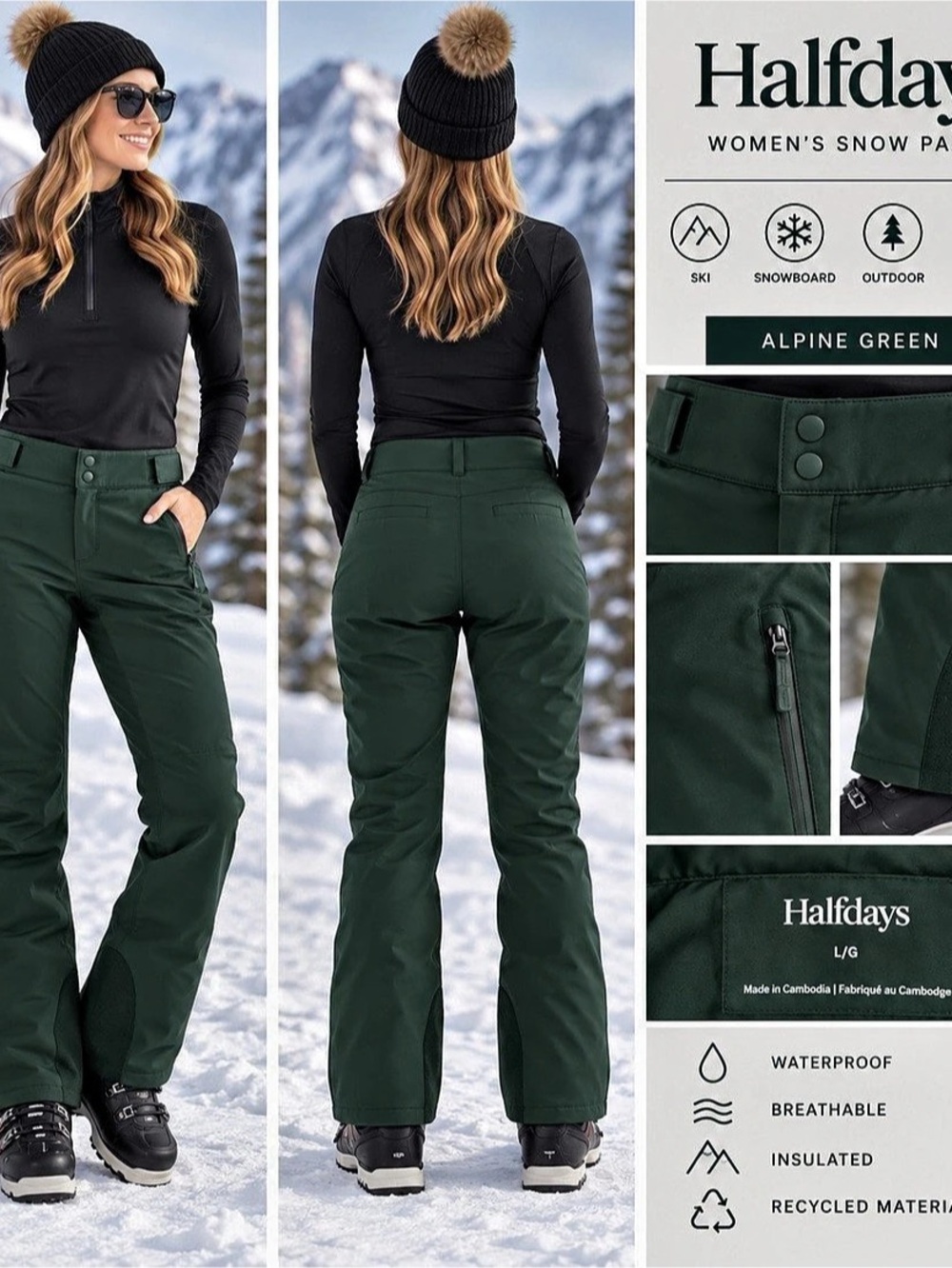 Halfdays Insulated Ski Pants in Alpine Green L